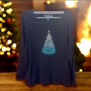 Holiday Glam Glutz Sparkle Christmas Tree Retro Karen Scott Petite Sweater NWT